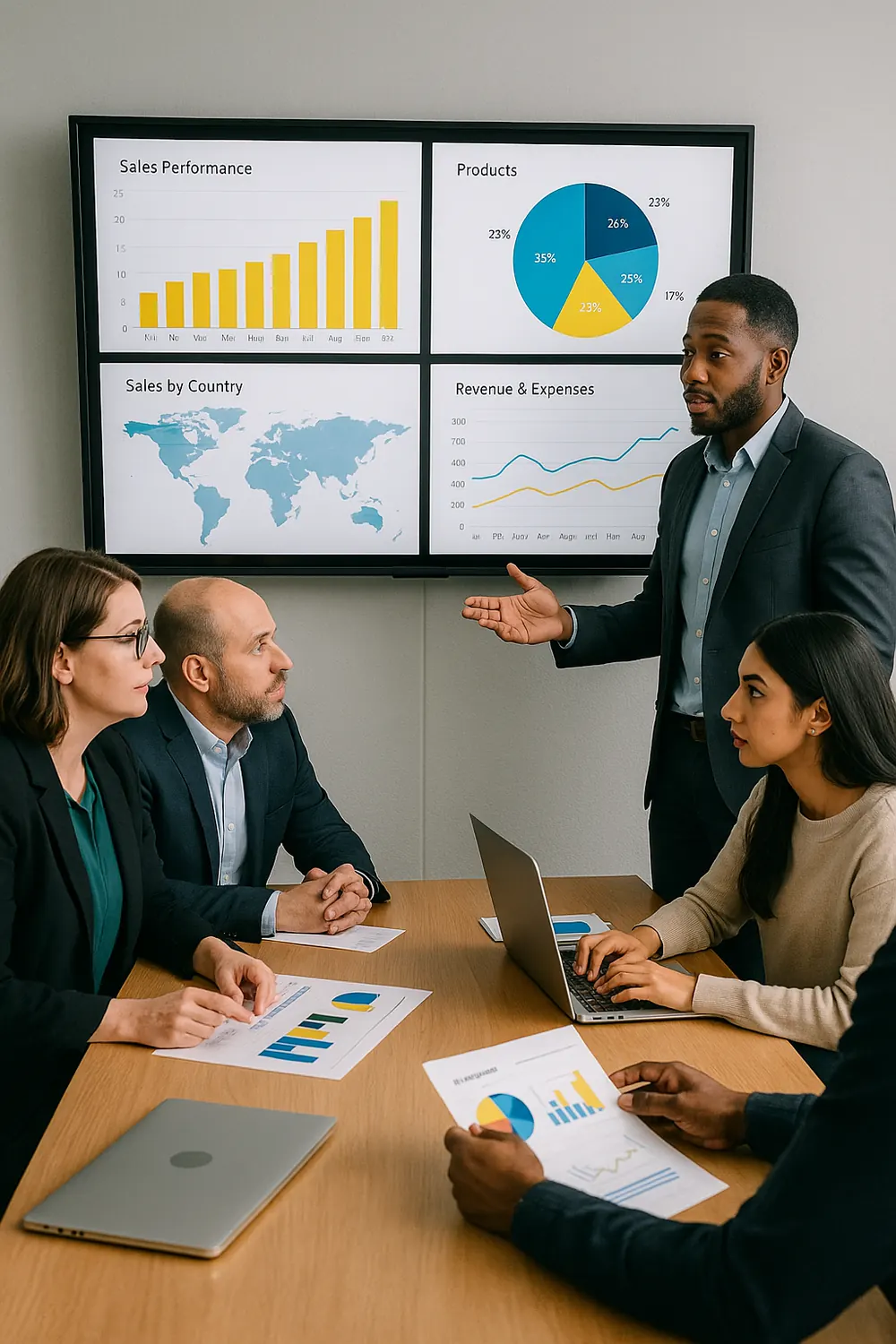 Análise de dashboards de Business Intelligence em reunião